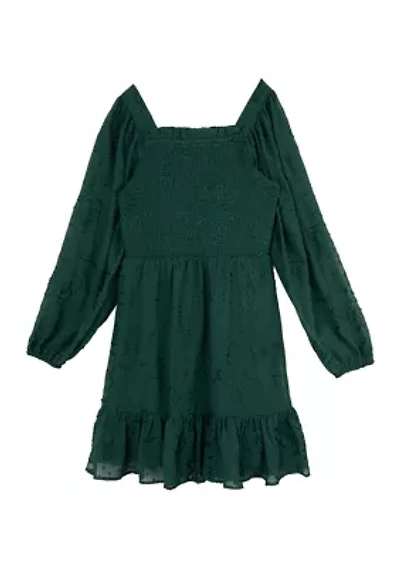 Girls 7-16 Embroidered Smocked Bodice Dress