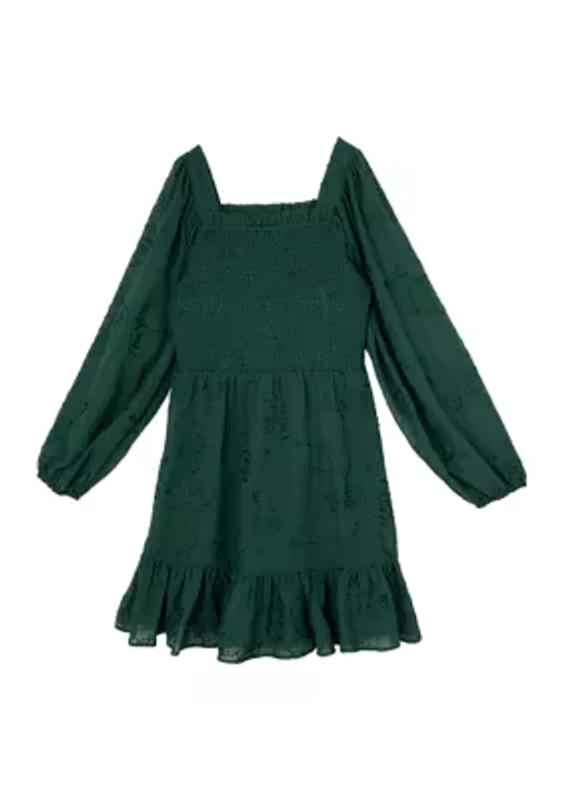 Girls 7-16 Embroidered Smocked Bodice Dress