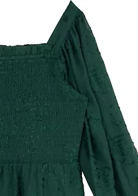 Girls 7-16 Embroidered Smocked Bodice Dress