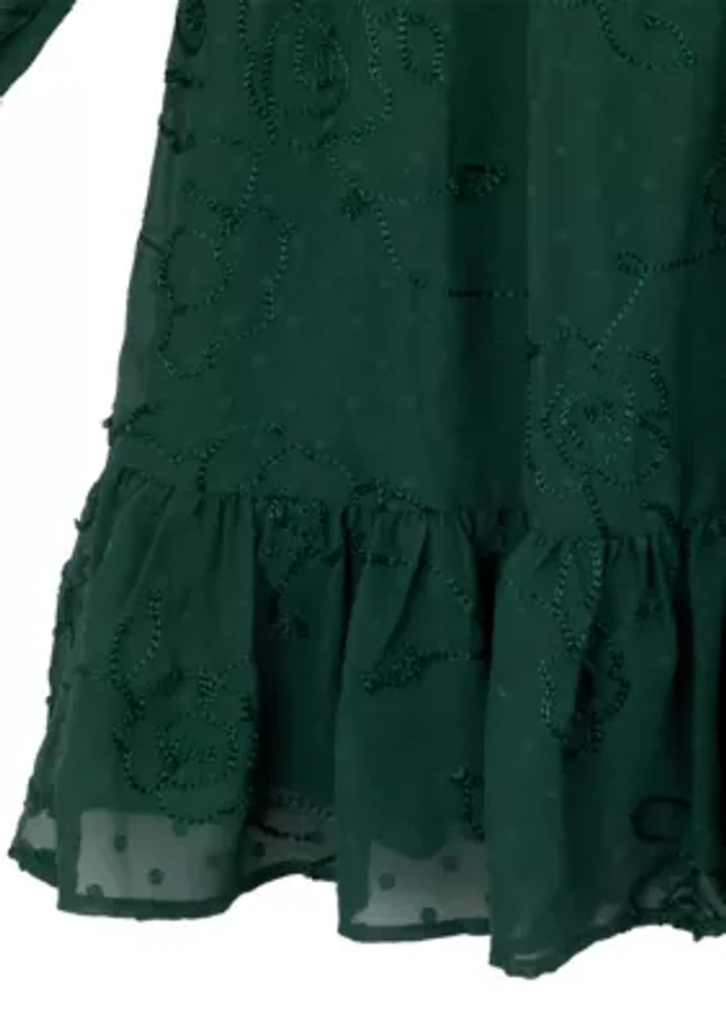 Girls 7-16 Embroidered Smocked Bodice Dress