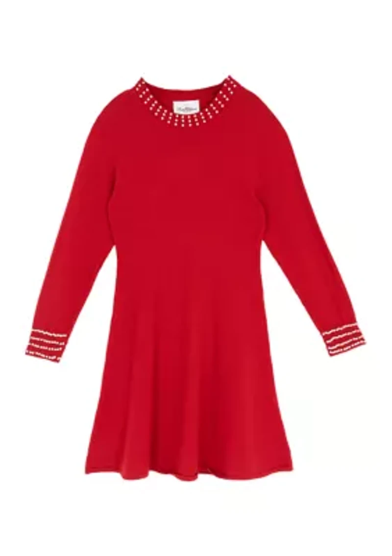 Girls 7-16 Long Sleeve Pearl Neck Sweater Dress