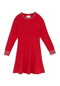 Girls 7-16 Long Sleeve Pearl Neck Sweater Dress