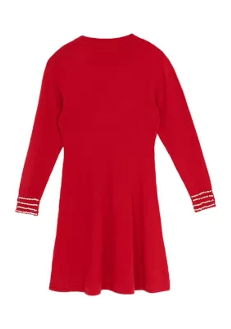 Girls 7-16 Long Sleeve Pearl Neck Sweater Dress