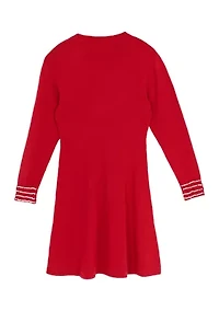 Girls 7-16 Long Sleeve Pearl Neck Sweater Dress