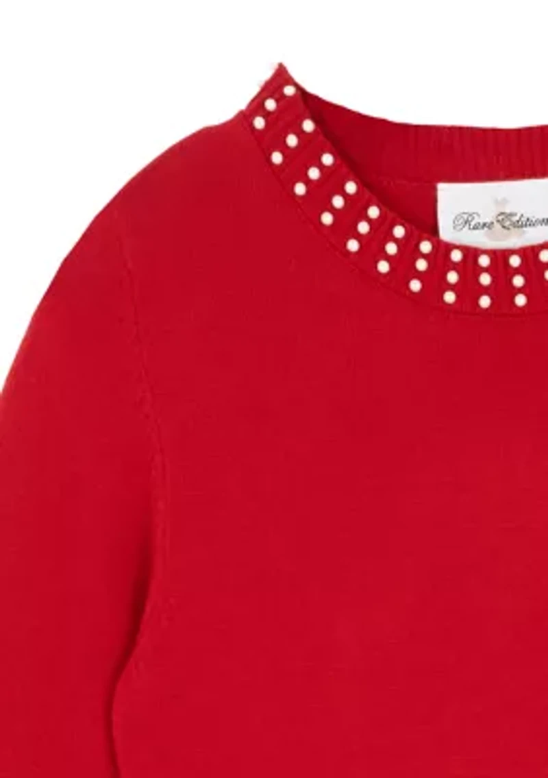 Girls 7-16 Long Sleeve Pearl Neck Sweater Dress