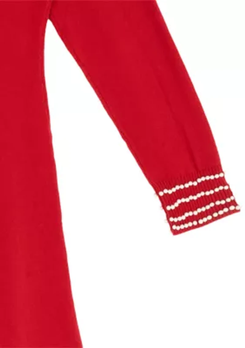 Girls 7-16 Long Sleeve Pearl Neck Sweater Dress