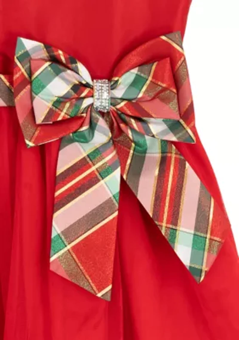 Girls 7-16 Sleeveless Mesh Hi Low Dress with Plaid Trim