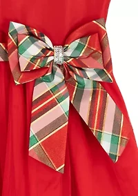 Girls 7-16 Sleeveless Mesh Hi Low Dress with Plaid Trim