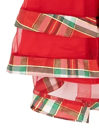 Girls 7-16 Sleeveless Mesh Hi Low Dress with Plaid Trim