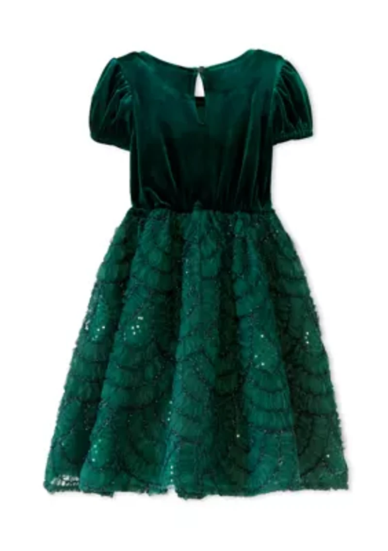 Women's Green Velvet Soutache Dress