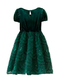 Women's Green Velvet Soutache Dress