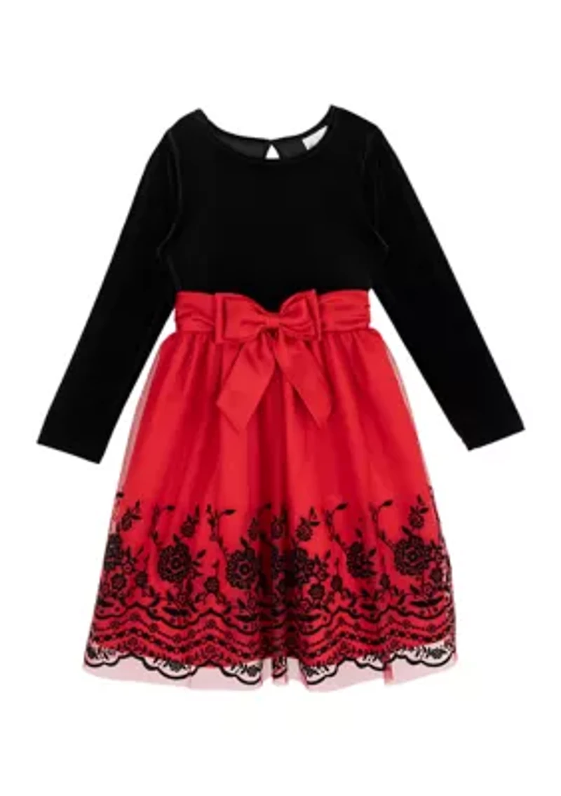 Girls 7-16 Velvet Bodice Flocked Mesh Skirt Dress