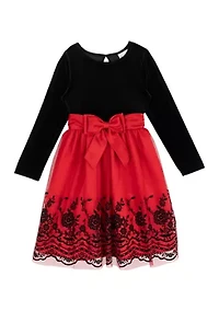 Girls 7-16 Velvet Bodice Flocked Mesh Skirt Dress
