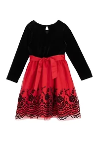 Girls 7-16 Velvet Bodice Flocked Mesh Skirt Dress