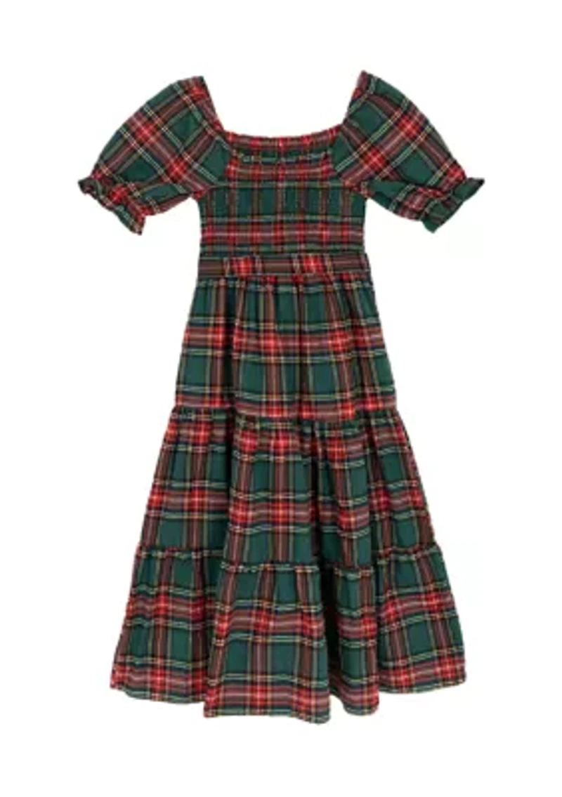 Girls 7-16 Plaid Tiered Maxi Dress