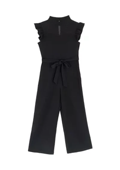 Girls 7-16 Sleeveless Ruffle Shoulder Scuba Crepe Jumpsuit