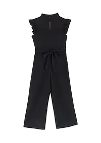 Girls 7-16 Sleeveless Ruffle Shoulder Scuba Crepe Jumpsuit