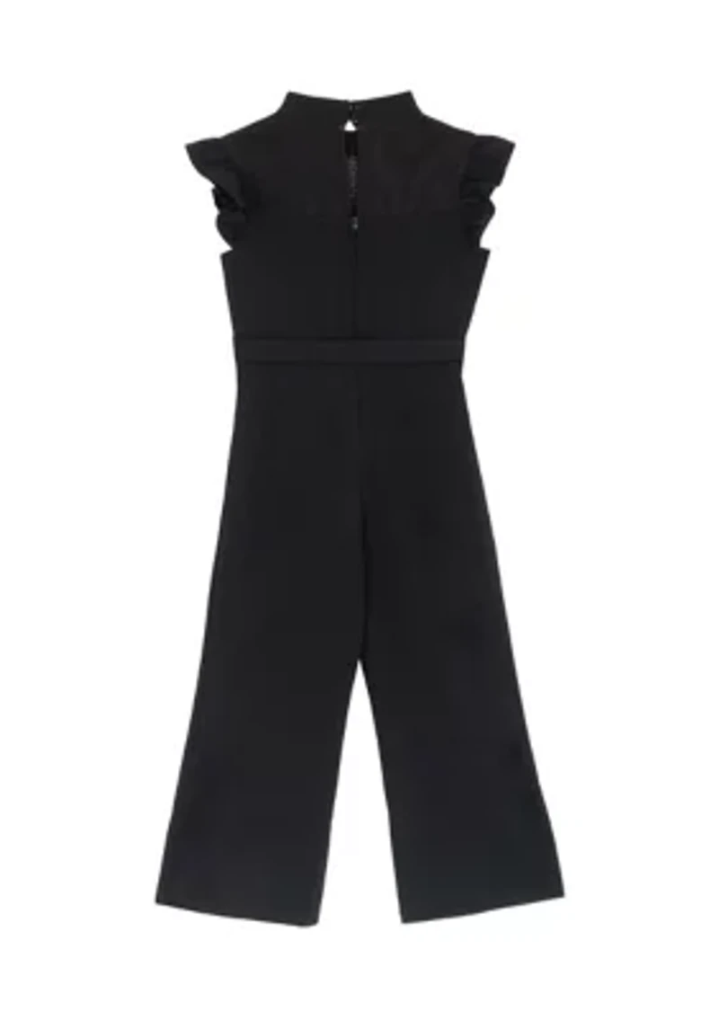 Girls 7-16 Sleeveless Ruffle Shoulder Scuba Crepe Jumpsuit
