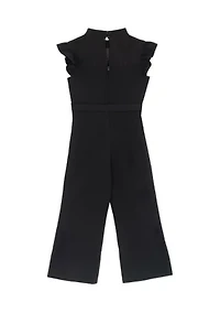 Girls 7-16 Sleeveless Ruffle Shoulder Scuba Crepe Jumpsuit