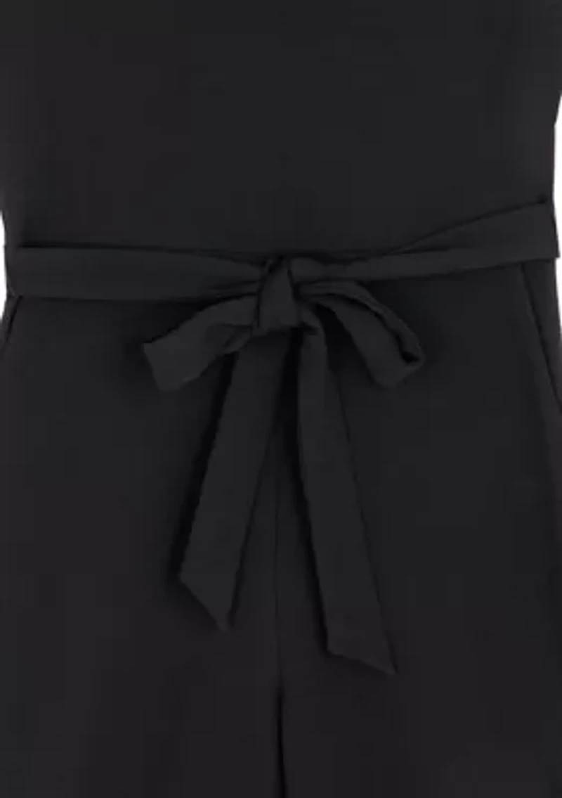 Girls 7-16 Sleeveless Ruffle Shoulder Scuba Crepe Jumpsuit