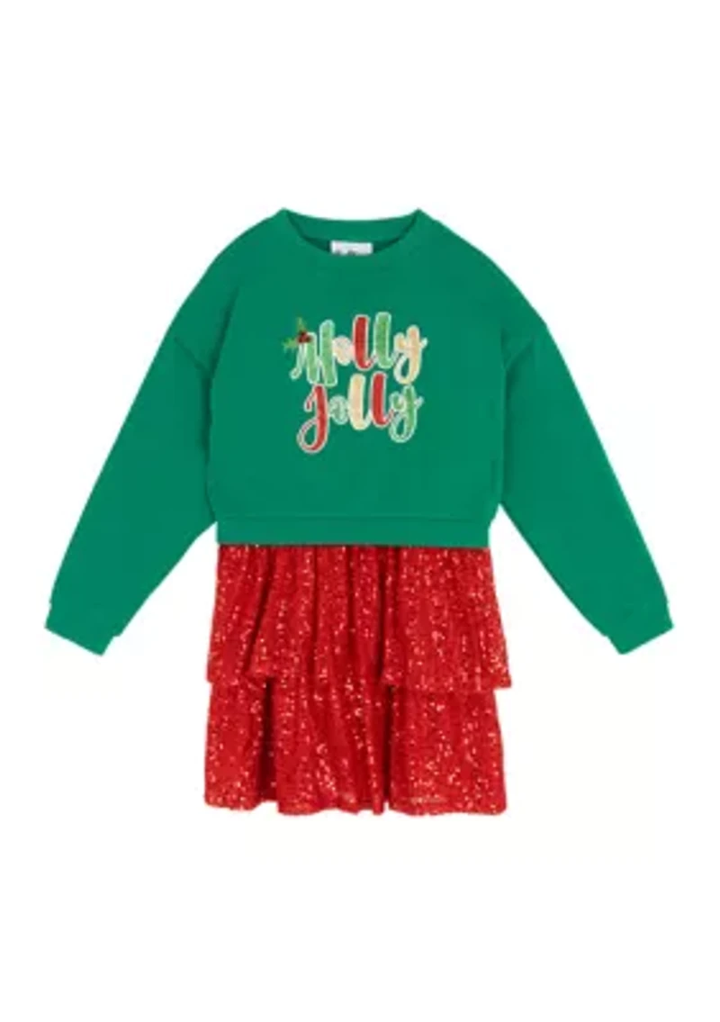 Girls 7-16 Holly Jolly Popover Dress