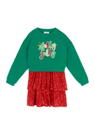 Girls 7-16 Holly Jolly Popover Dress