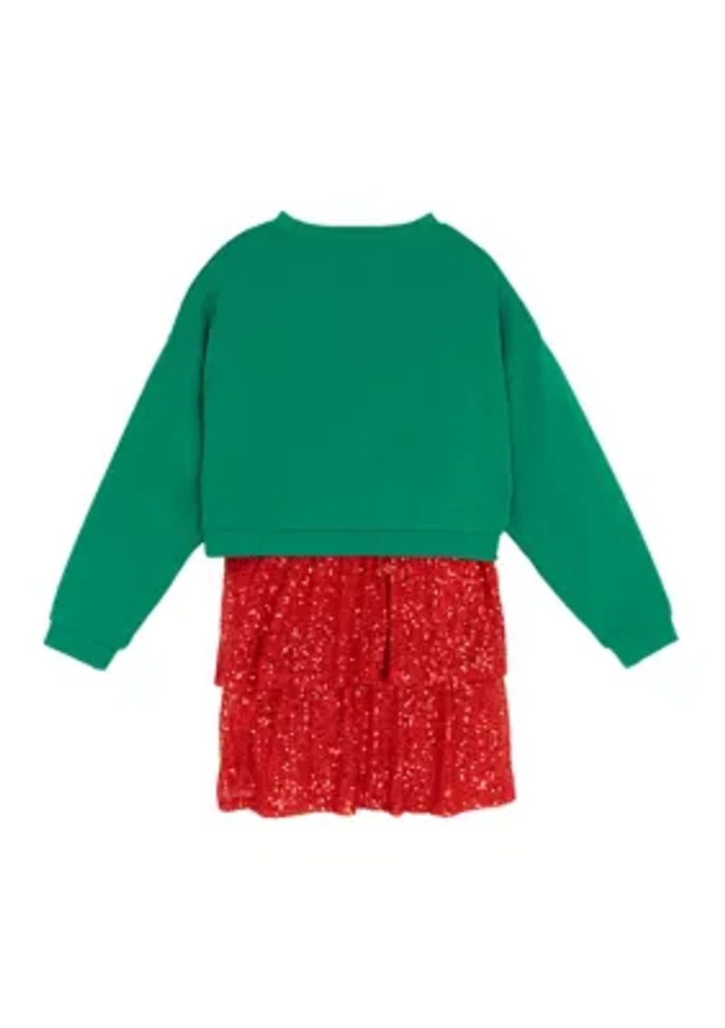 Girls 7-16 Holly Jolly Popover Dress