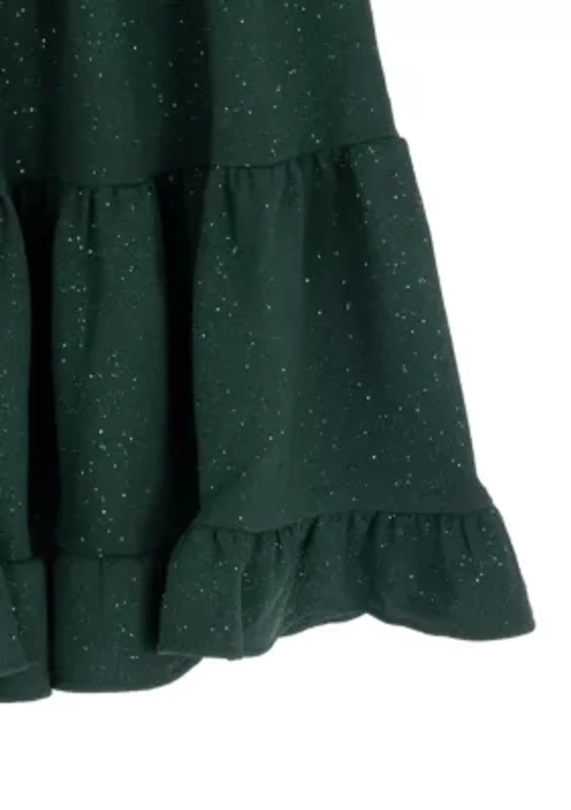 Girls 7-16 Green Glitter Knit Bow Dress