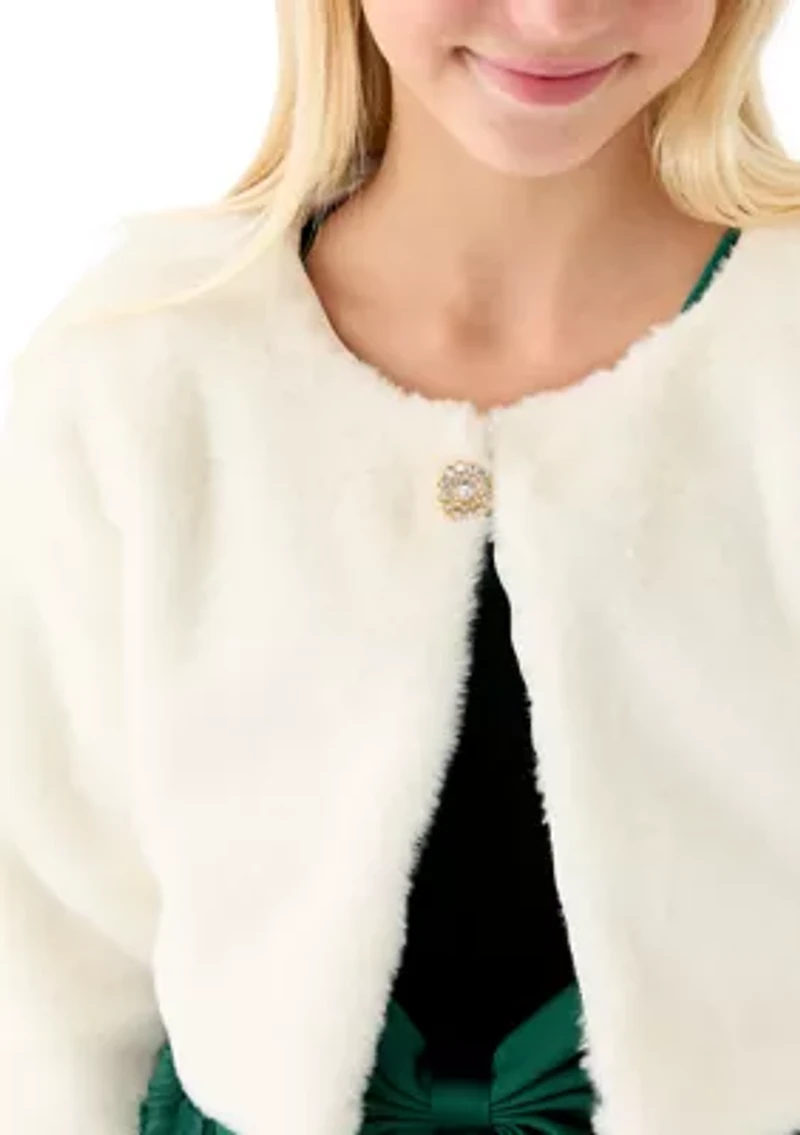 Girls 7-16 Ivory Fur Shrug