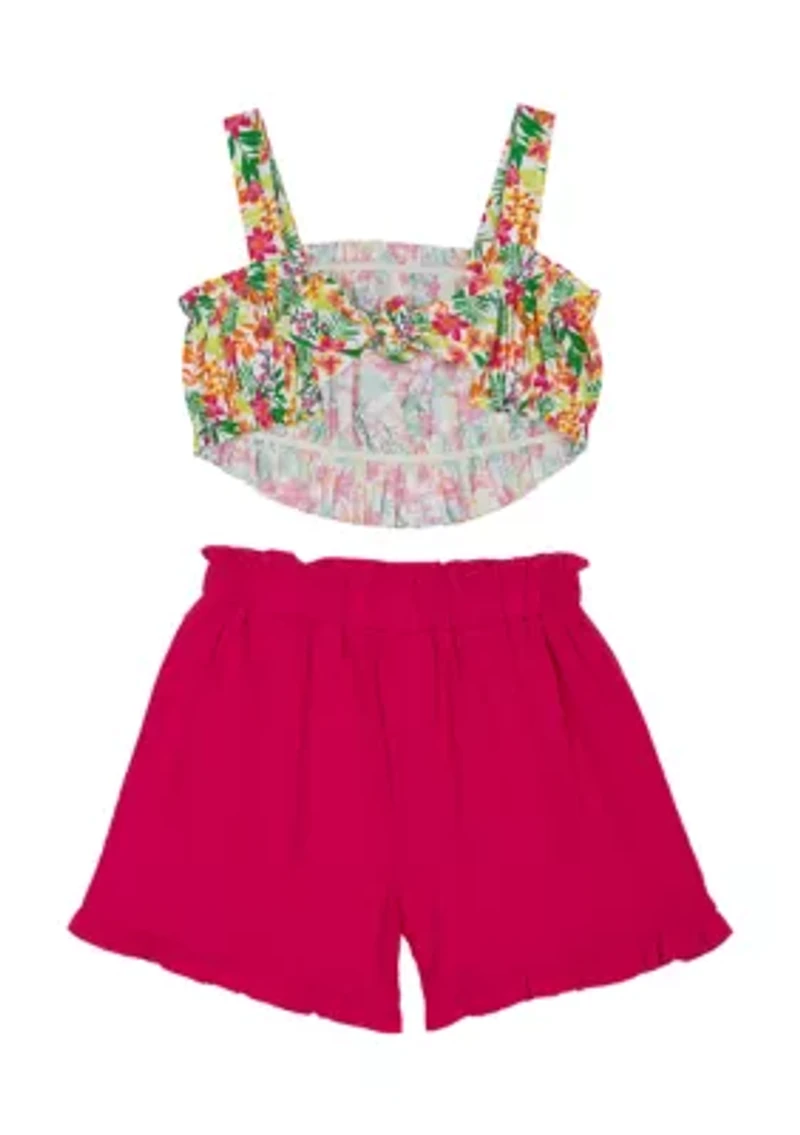 Girls 4-6x Floral Printed Knit Top and Solid Shorts Set