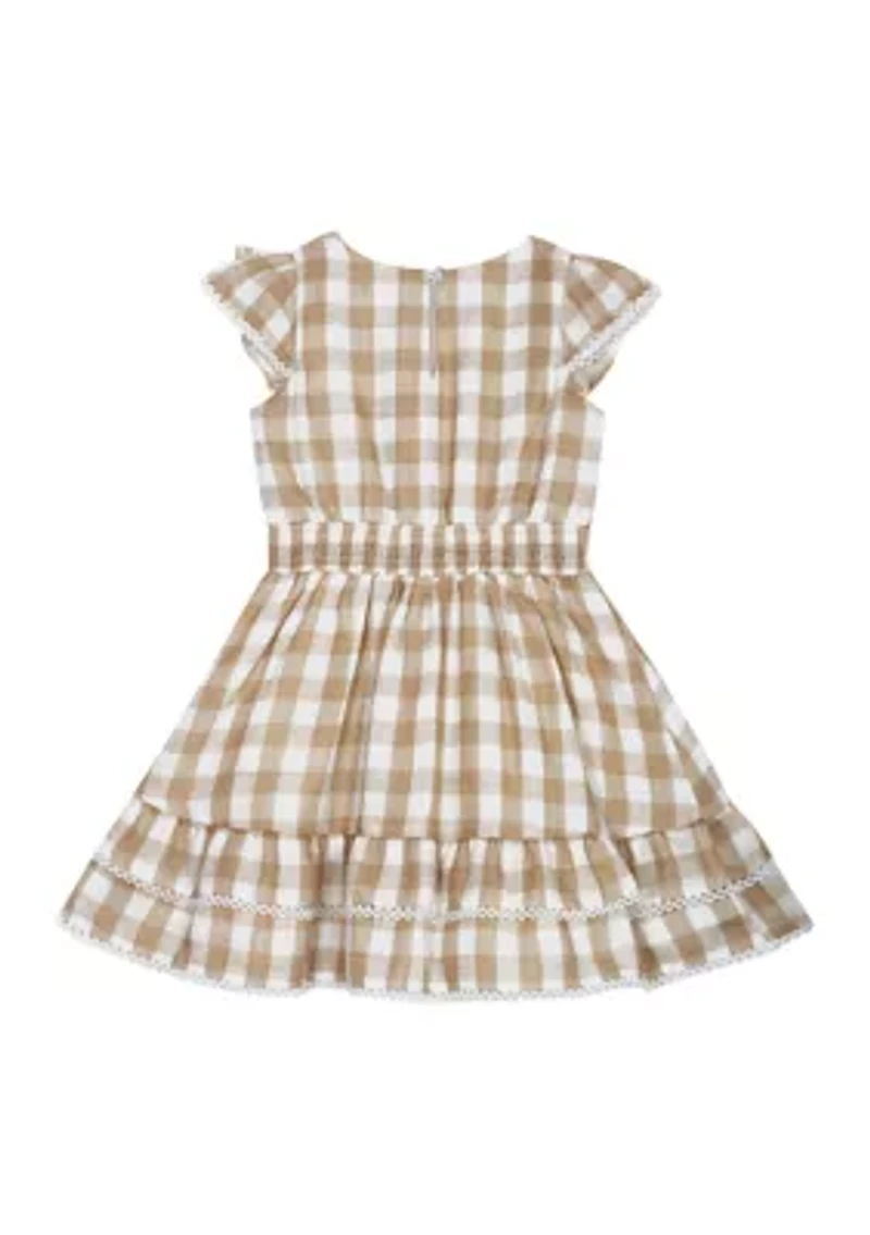 Girls 4-6x Gingham Ruffle Sleeve Dress