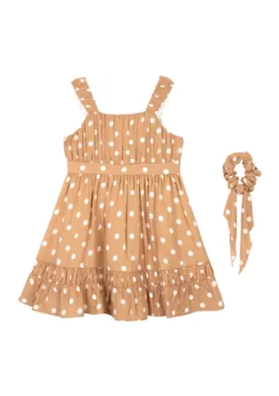 Girls 4-6x Polka Dot Ruffle Dress with Scrunchie