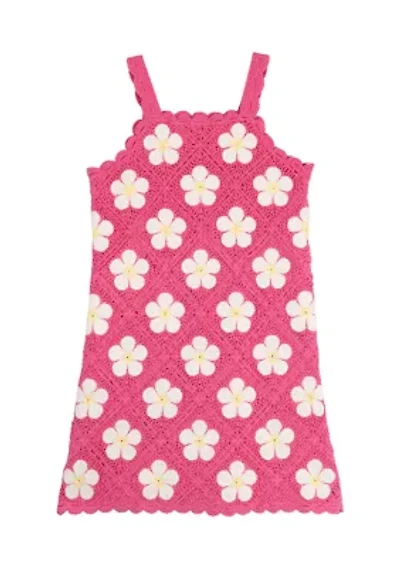 Girls 4-6x Floral Printed Crochet Dress