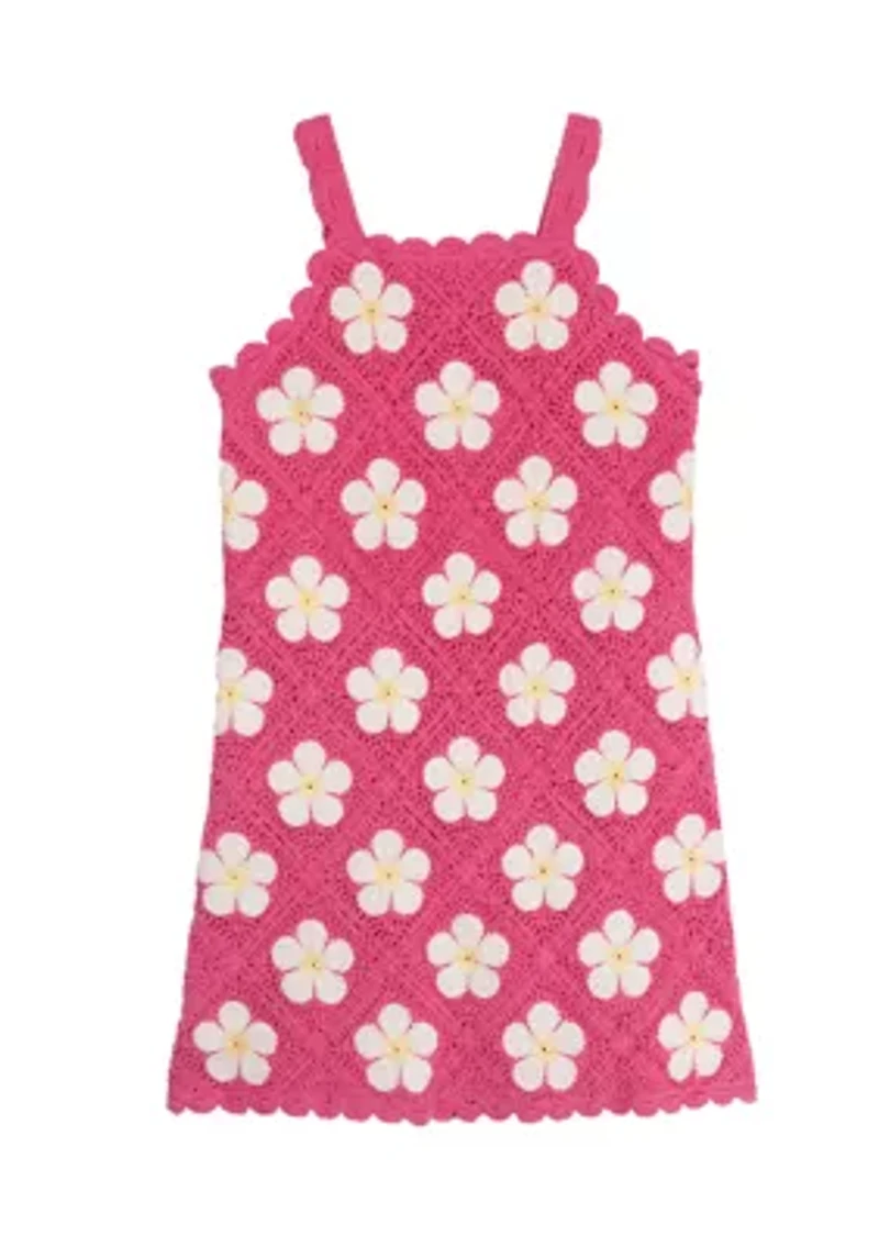 Girls 4-6x Floral Printed Crochet Dress