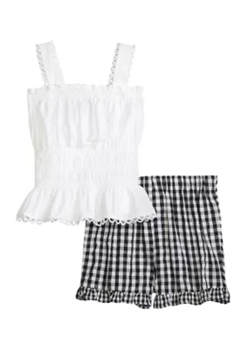 Girls 4-6x Smocked Top with Checkered Shorts Set
