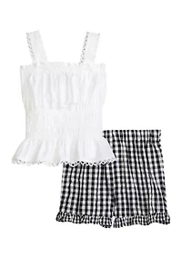 Girls 4-6x Smocked Top with Checkered Shorts Set