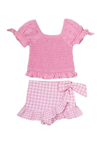 Girls 4-6x Short Puff Sleeve Top with Matching Skirt Set