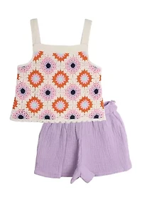 Girls 4-6x Crochet Top with Solid Shorts Set