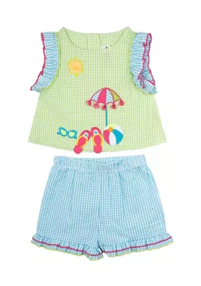 Girls 4-6x Beach Appliqué Seersucker Top and Shorts Set