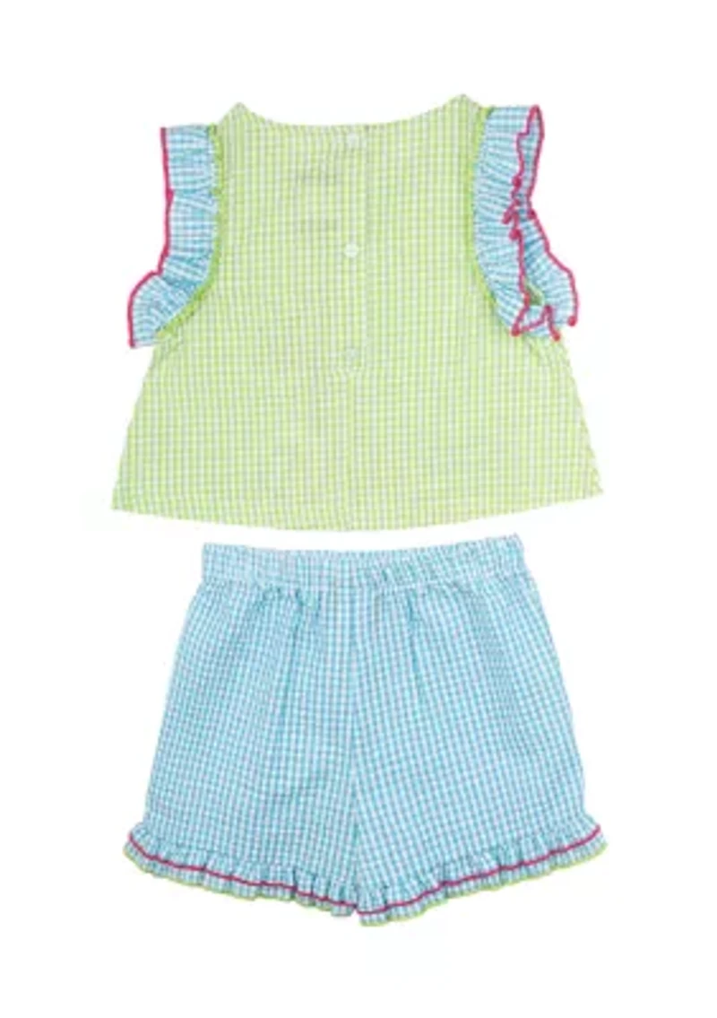 Girls 4-6x Beach Appliqué Seersucker Top and Shorts Set