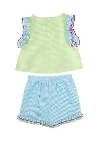 Girls 4-6x Beach Appliqué Seersucker Top and Shorts Set