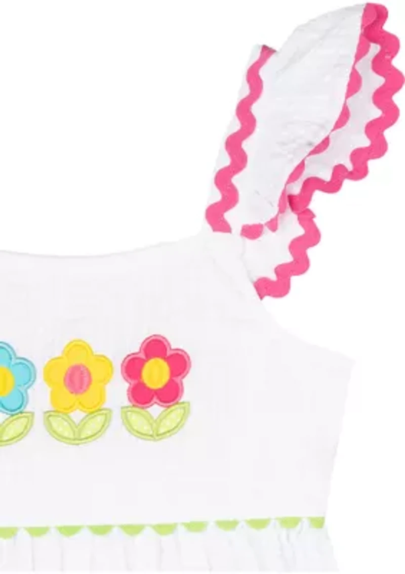Girls 4-6x Embroidered Tiered Seersucker Dress
