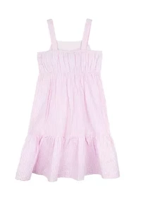 Girls 4-6x Flamingo Appliqué Seersucker Maxi Dress with Bag