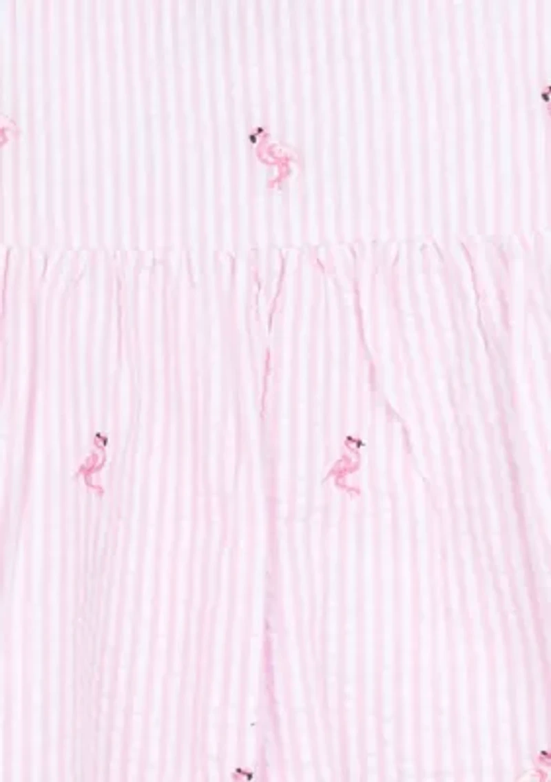 Girls 4-6x Flamingo Appliqué Seersucker Maxi Dress with Bag