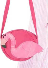 Girls 4-6x Flamingo Appliqué Seersucker Maxi Dress with Bag
