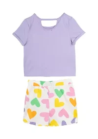 Girls 4-6x Happy Face Heart Graphic T-Shirt and Printed Shorts Set