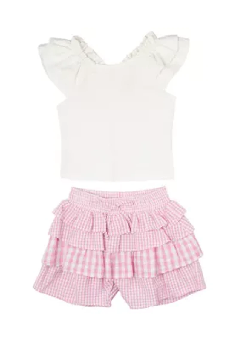 Girls 4-6x Eyelet Flutter Top and Ruffle Shorts Set