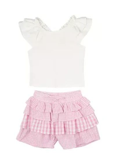 Girls 4-6x Eyelet Flutter Top and Ruffle Shorts Set