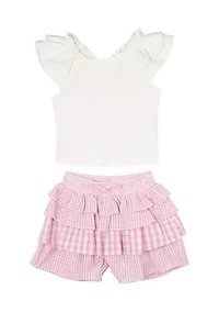 Girls 4-6x Eyelet Flutter Top and Ruffle Shorts Set