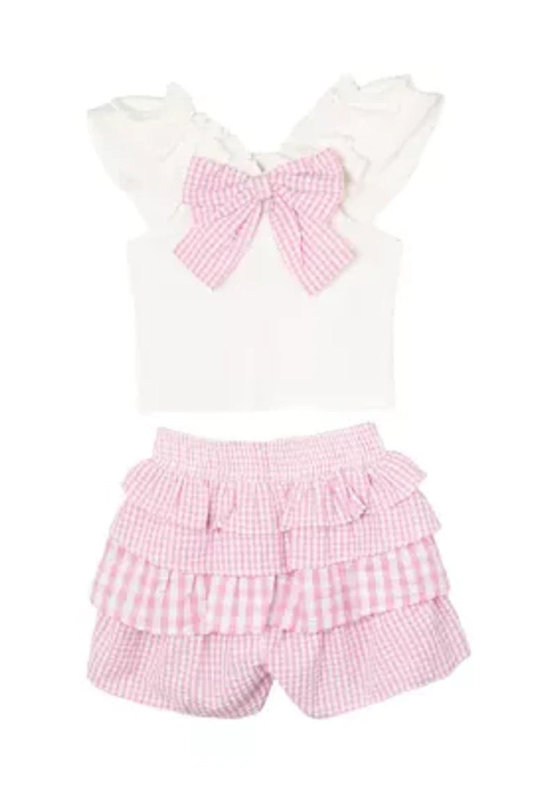 Girls 4-6x Eyelet Flutter Top and Ruffle Shorts Set